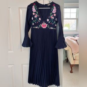 ASOS embroidered pleated midi dress